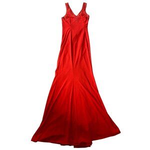 Niki Livas Maxi Dress Red Evening Gown Rhinestone Detail Open Back Size 6